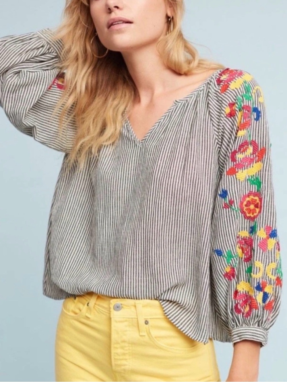 Anthropologie Floreat Soleil Embroidered Tassel Blouse